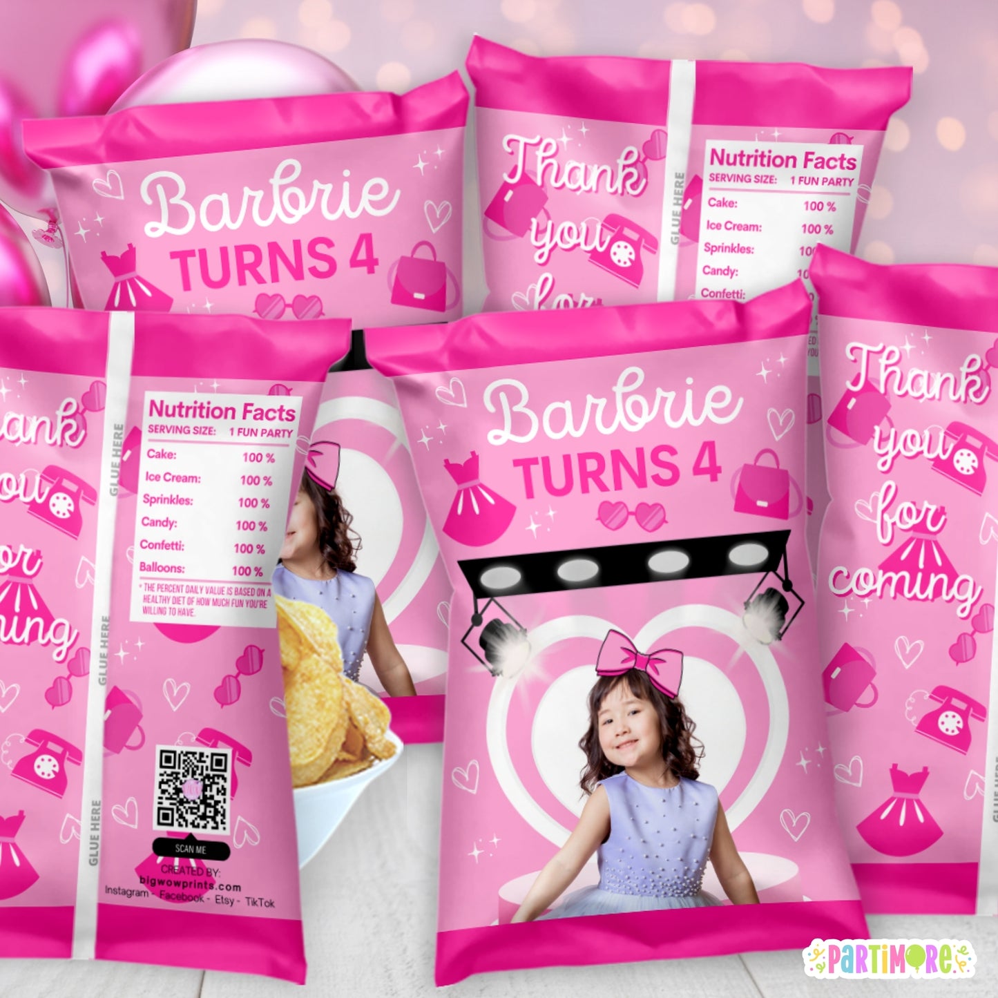 Chic Fashion Doll-Inspired Chip Bags | Personalized Pink Party Favors | Snack Bags | Gift Bags