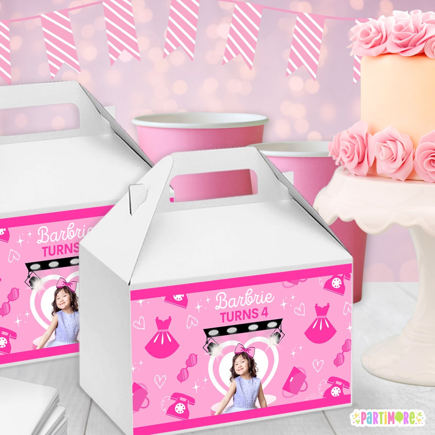 Glam Fashion Doll Gable Box Labels | Personalized Pink Party Favor Stickers