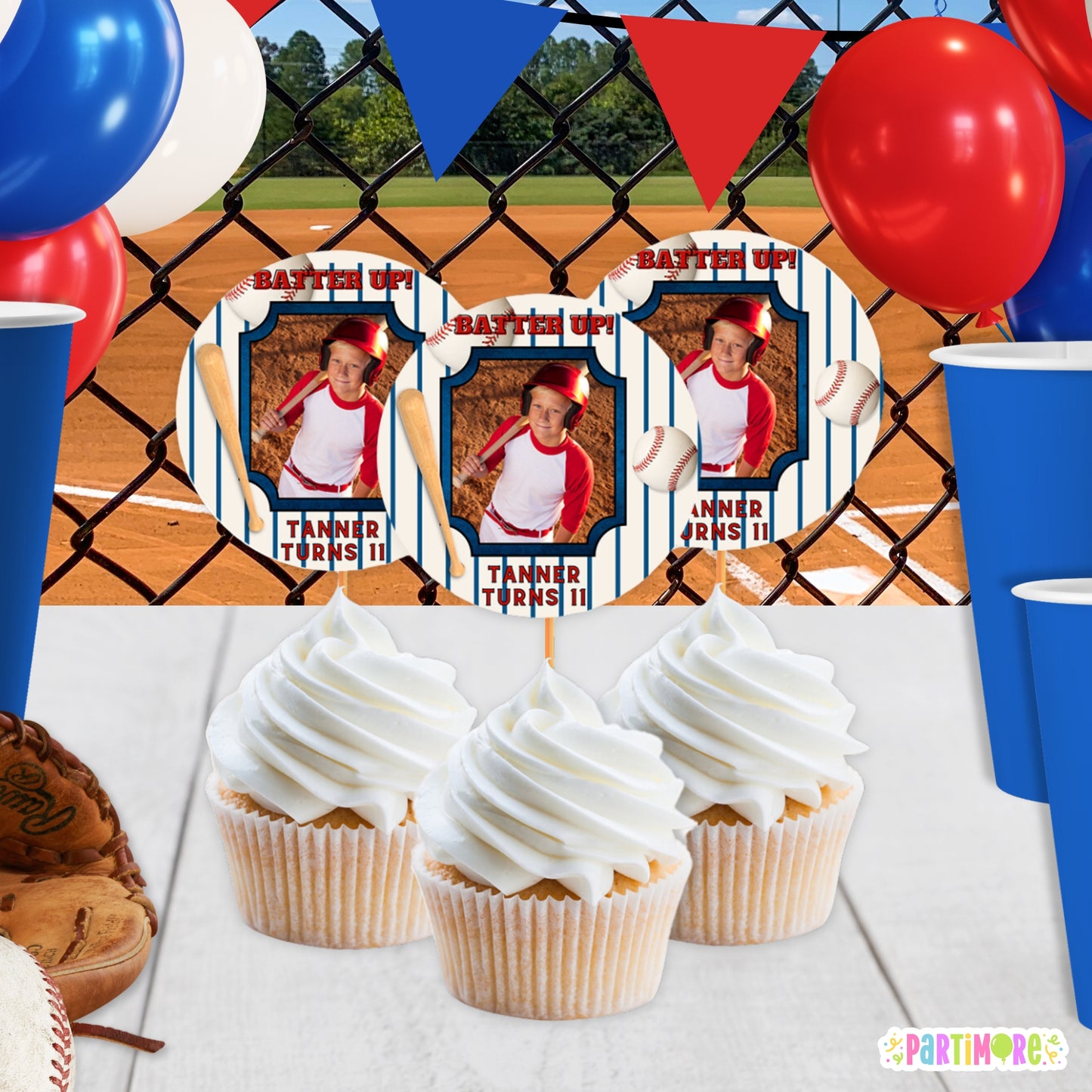 Personalized Baseball Cupcake Toppers | Custom Sports Birthday Cake & Dessert Decorations