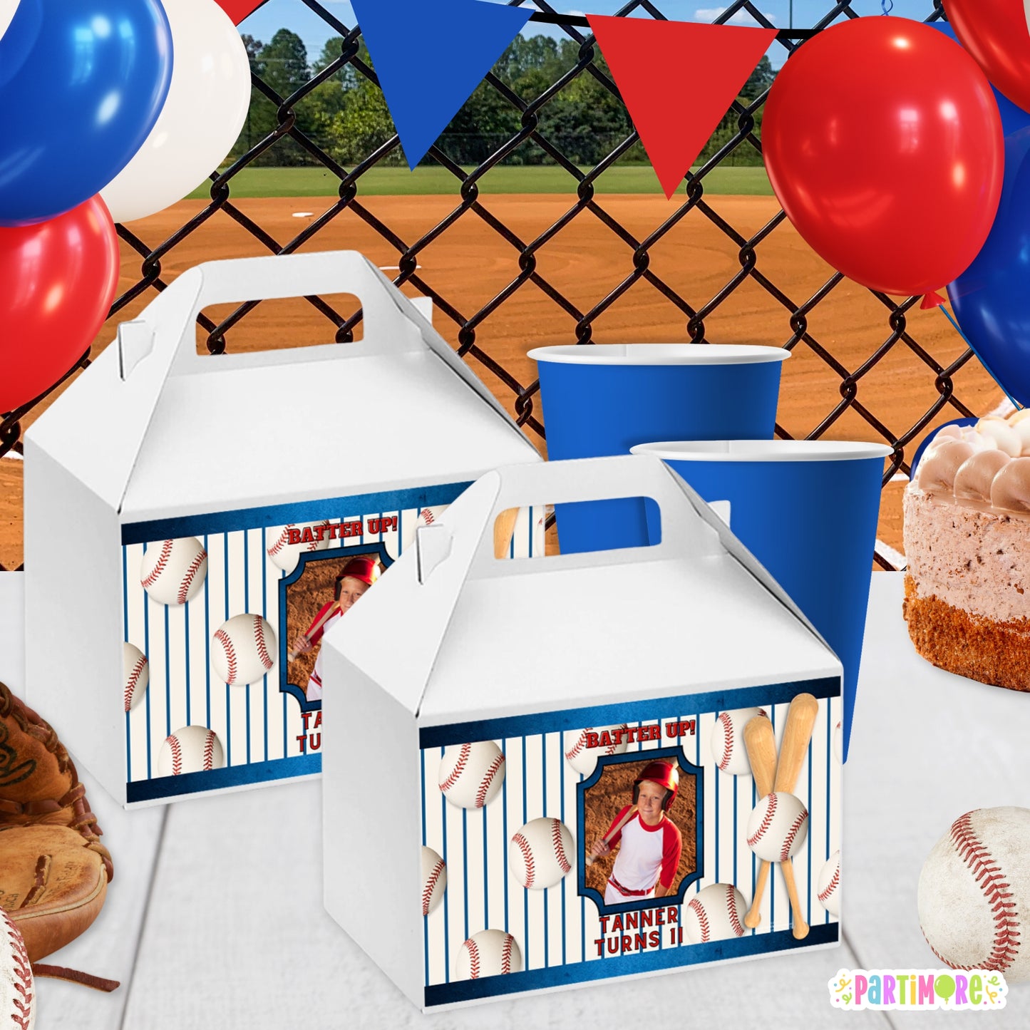 Personalized Baseball Gable Box Labels | Custom Sports Party Favor Box Stickers