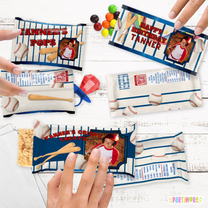 Custom Baseball Candy Bar Wrappers | Personalized Sports Party Favors | Sports Birthday Decorations