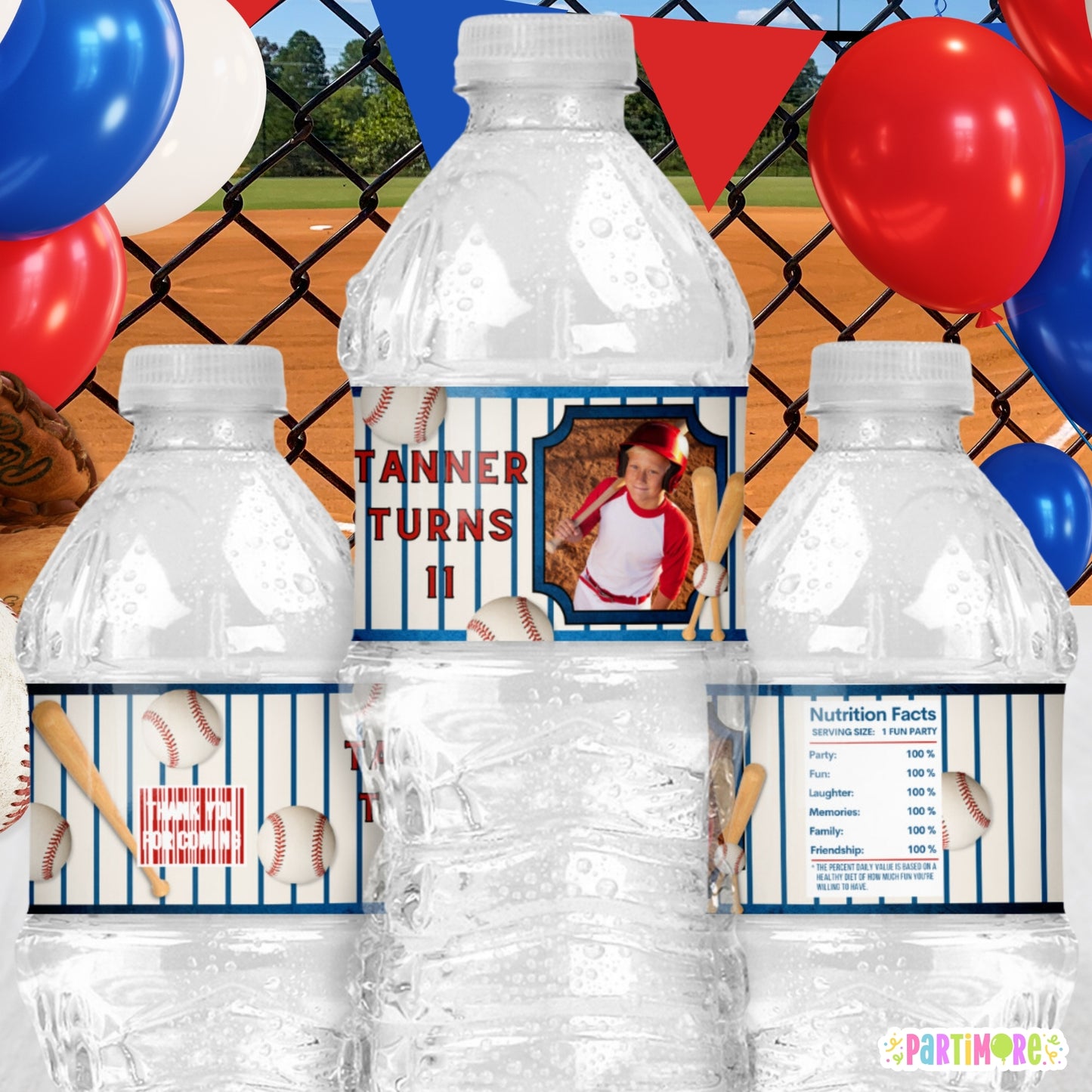 Personalized Baseball Water Bottle Labels | Custom Sports Birthday Party Favor Stickers