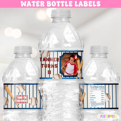 Personalized Baseball Water Bottle Labels | Custom Sports Birthday Party Favor Stickers