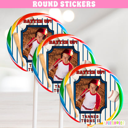 Personalized Baseball Lollipop Round Stickers | Custom Sports Party Favors
