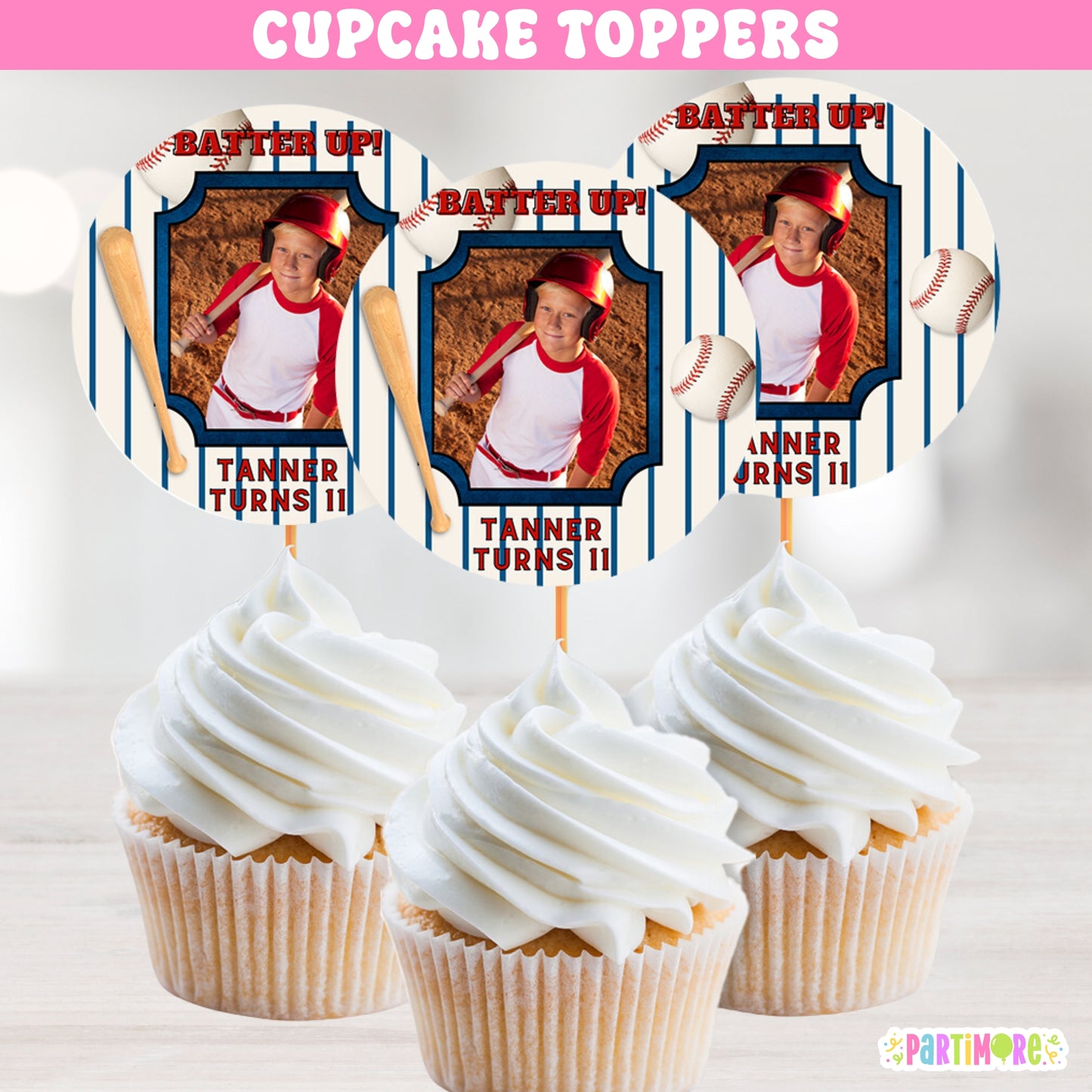 Personalized Baseball Cupcake Toppers | Custom Sports Birthday Cake & Dessert Decorations