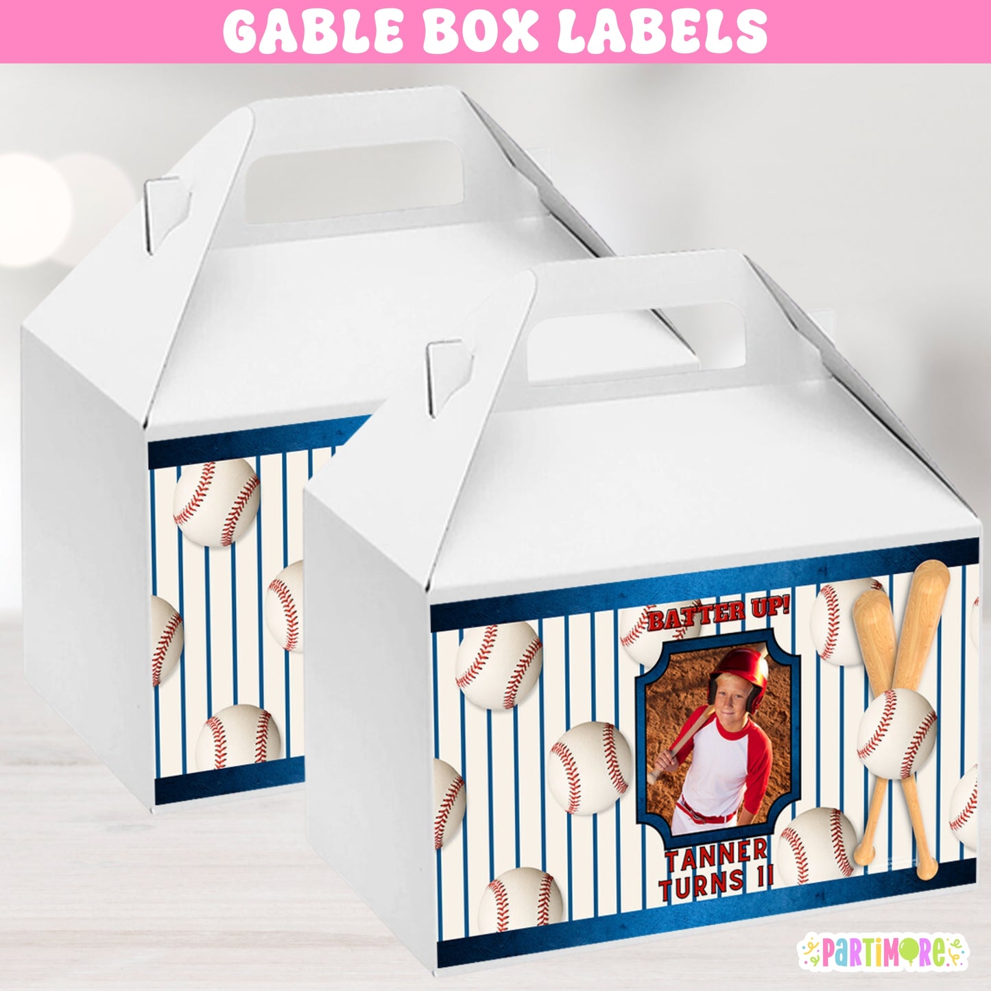 Personalized Baseball Gable Box Labels | Custom Sports Party Favor Box Stickers