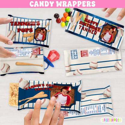 Custom Baseball Candy Bar Wrappers | Personalized Sports Party Favors | Sports Birthday Decorations
