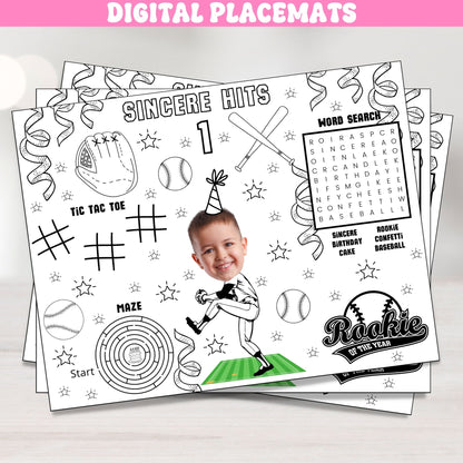 Personalized Baseball Coloring Placemat with Photo | Kids Baseball Birthday Party Activity - Set of 12