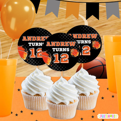 Custom Basketball Cupcake Toppers | Sports Party Decorations | Personalized Basketball Birthday Party Favors