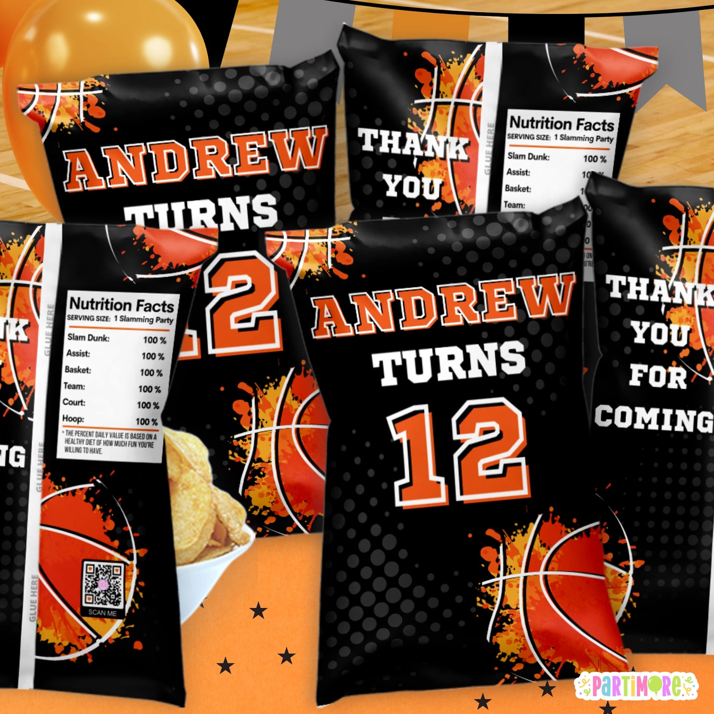 Custom Basketball Chip Bag Party Favors | Sports Birthday Party Decorations For Kids Teen Boys and Girls