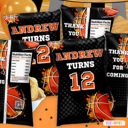 Custom Basketball Chip Bag Party Favors | Sports Birthday Party Decorations For Kids Teen Boys and Girls