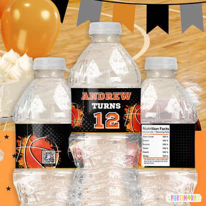 Custom Basketball Water Bottle Labels | Sports Party Drink Decor