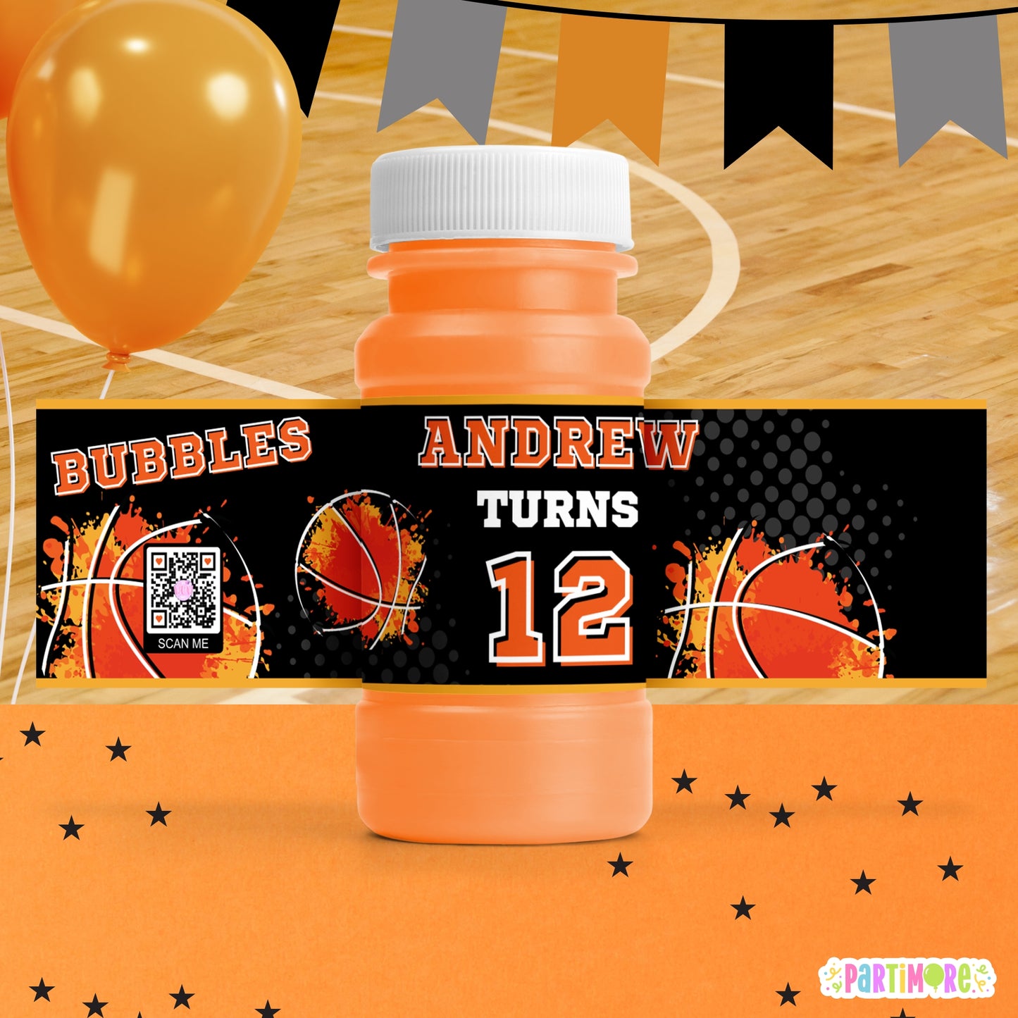 Custom Basketball Bubble Bottle Labels | Personalized Sports Party Favors | Basketball Birthday Party Table Decorations
