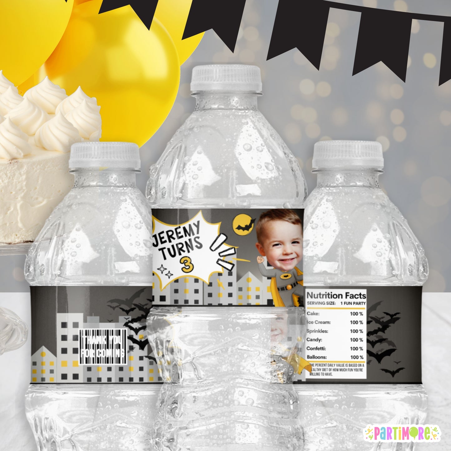 Gotham City Bat Superhero Water Bottle Labels | Custom Party Drink Stickers