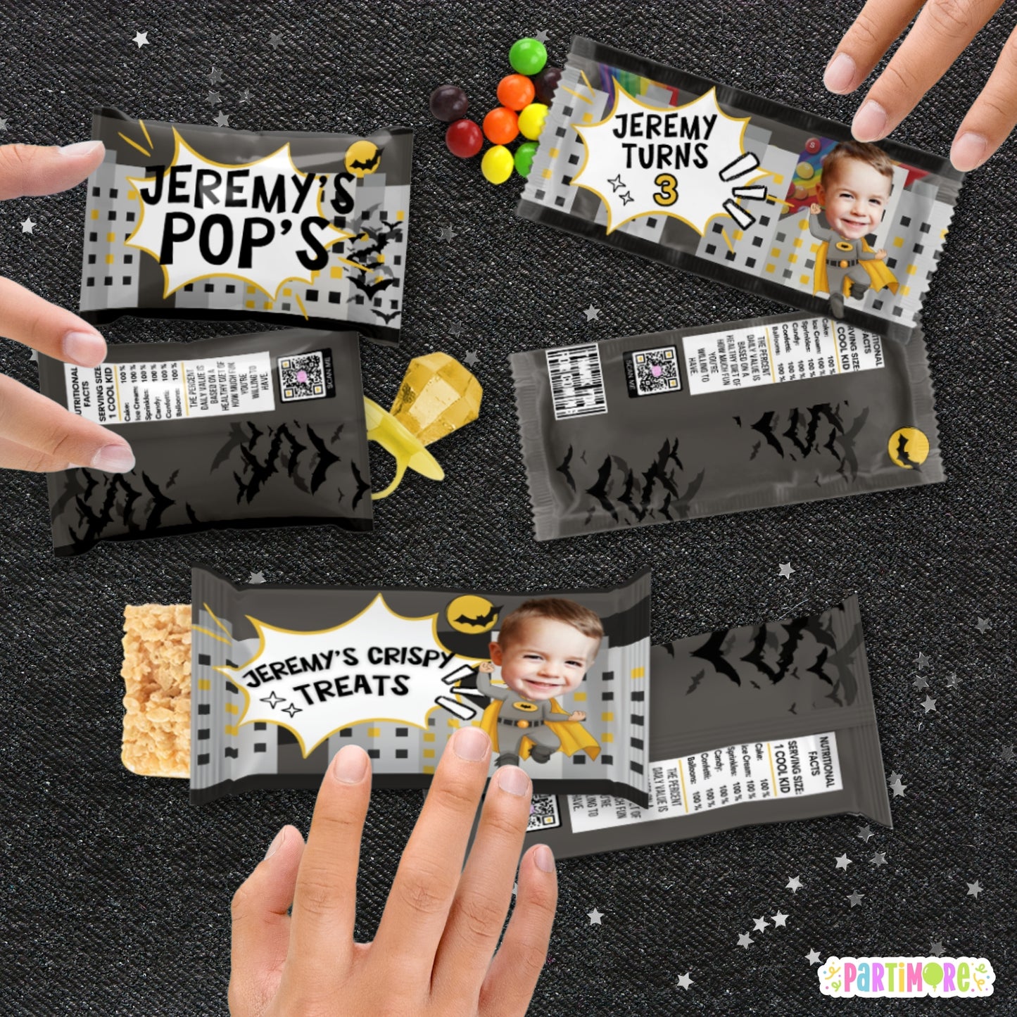 Comic Book Candy Wrapper Party Favors |  Custom Gotham-Inspired Treats