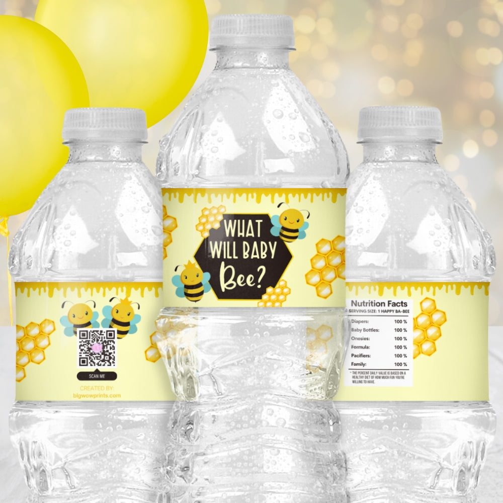 Bumble Bee Baby Shower Water Bottle Labels, What Will Baby Bee, Gender Neutral, Girl Boy, Twin Baby Shower