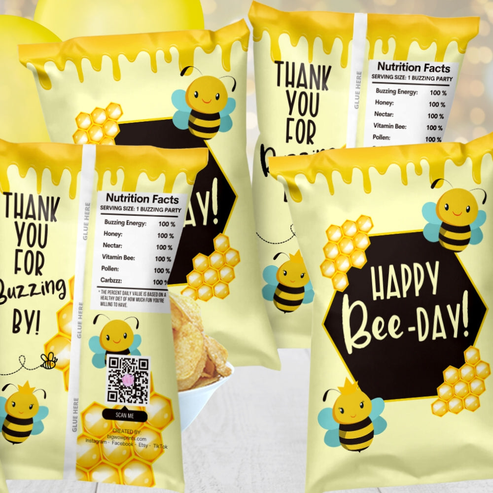 Happy Bee Day Birthday Chip Bag Party Favor Goodie Bags Perfect For Bumble Bee 1st Birthday Party Or Any Milestone For Boys And Girls