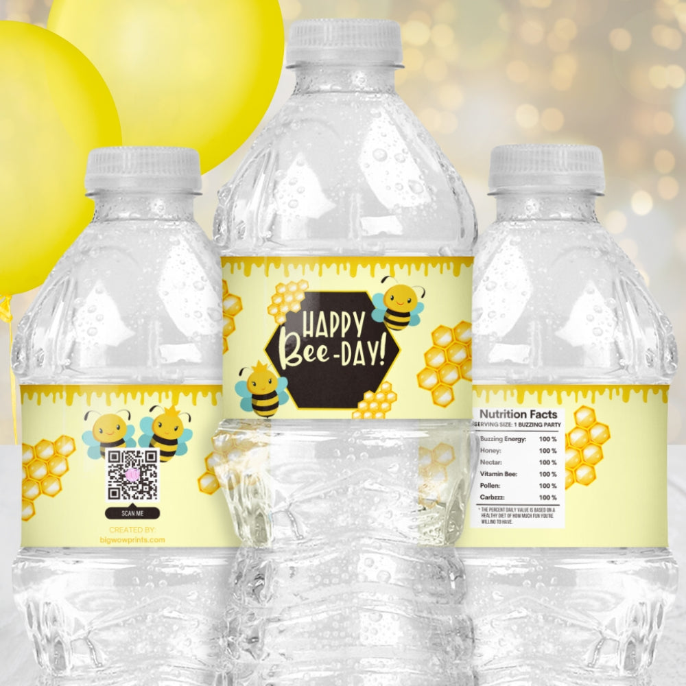 Bumble Bee Water Bottle Labels, Happy Bee Day Birthday Decorations, First Bee Day Party Supplies