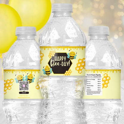 Bumble Bee Water Bottle Labels, Happy Bee Day Birthday Decorations, First Bee Day Party Supplies