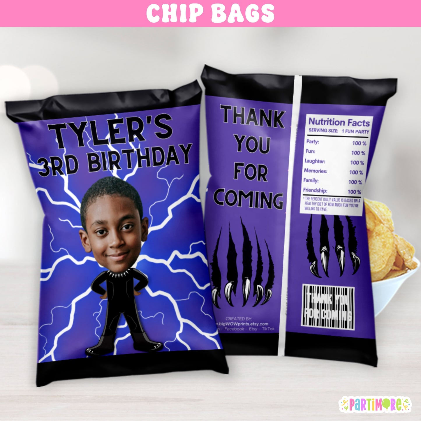 Personalized Royal Warrior Chip Bags | Superhero Party Favor Snack Bags | Custom Hero Party Favor