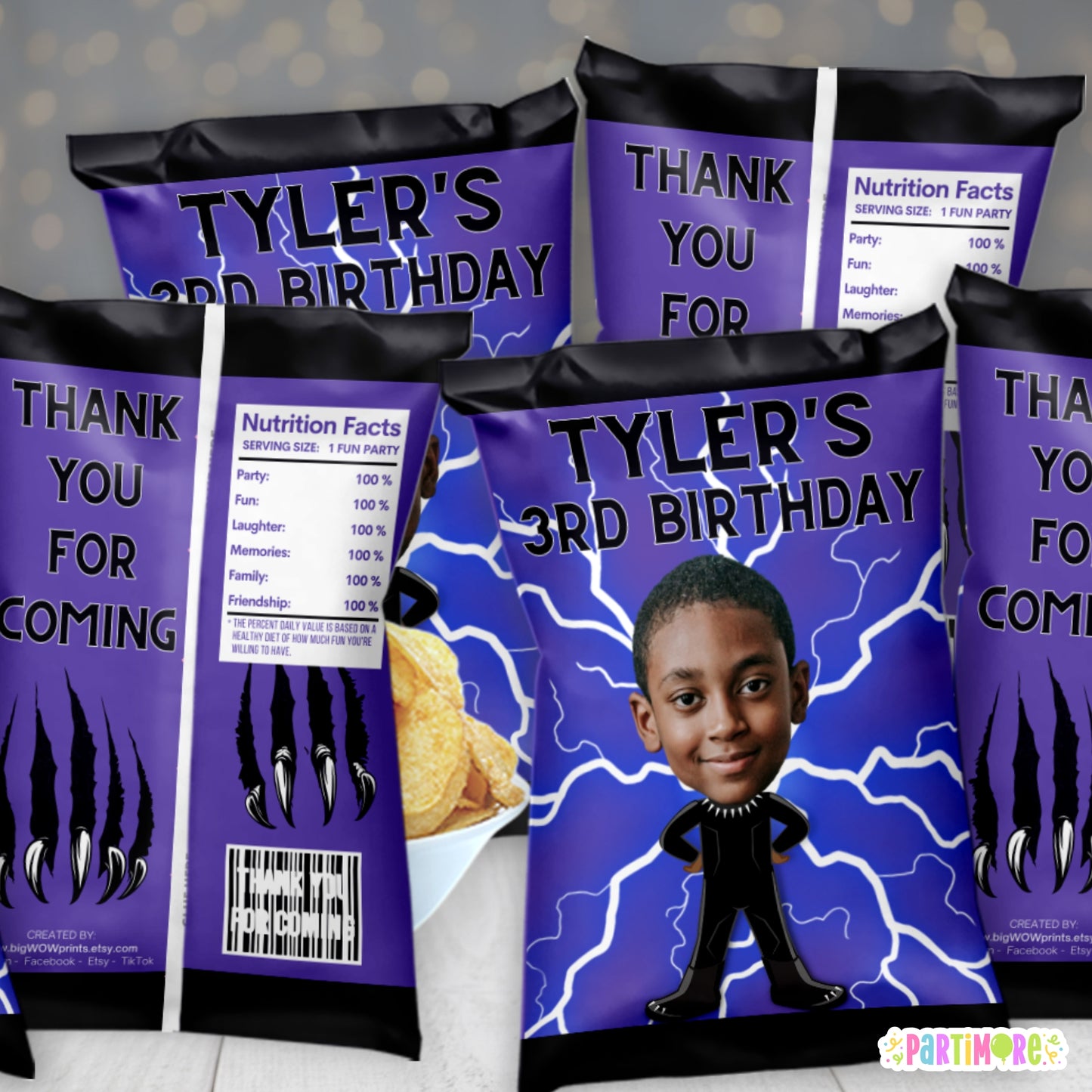 Personalized Royal Warrior Chip Bags | Superhero Party Favor Snack Bags | Custom Hero Party Favor