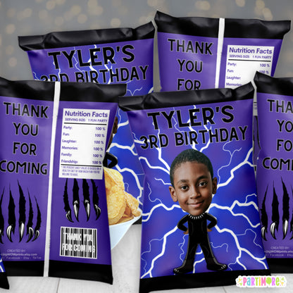 Personalized Royal Warrior Chip Bags | Superhero Party Favor Snack Bags | Custom Hero Party Favor