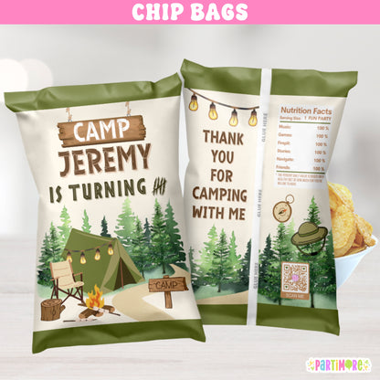 Personalized Camping Chip Bags | One Happy Camper 1st Birthday Party Favors | Nature Snack Wrappers