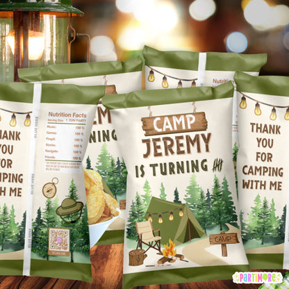 Personalized Camping Chip Bags | One Happy Camper 1st Birthday Party Favors | Nature Snack Wrappers