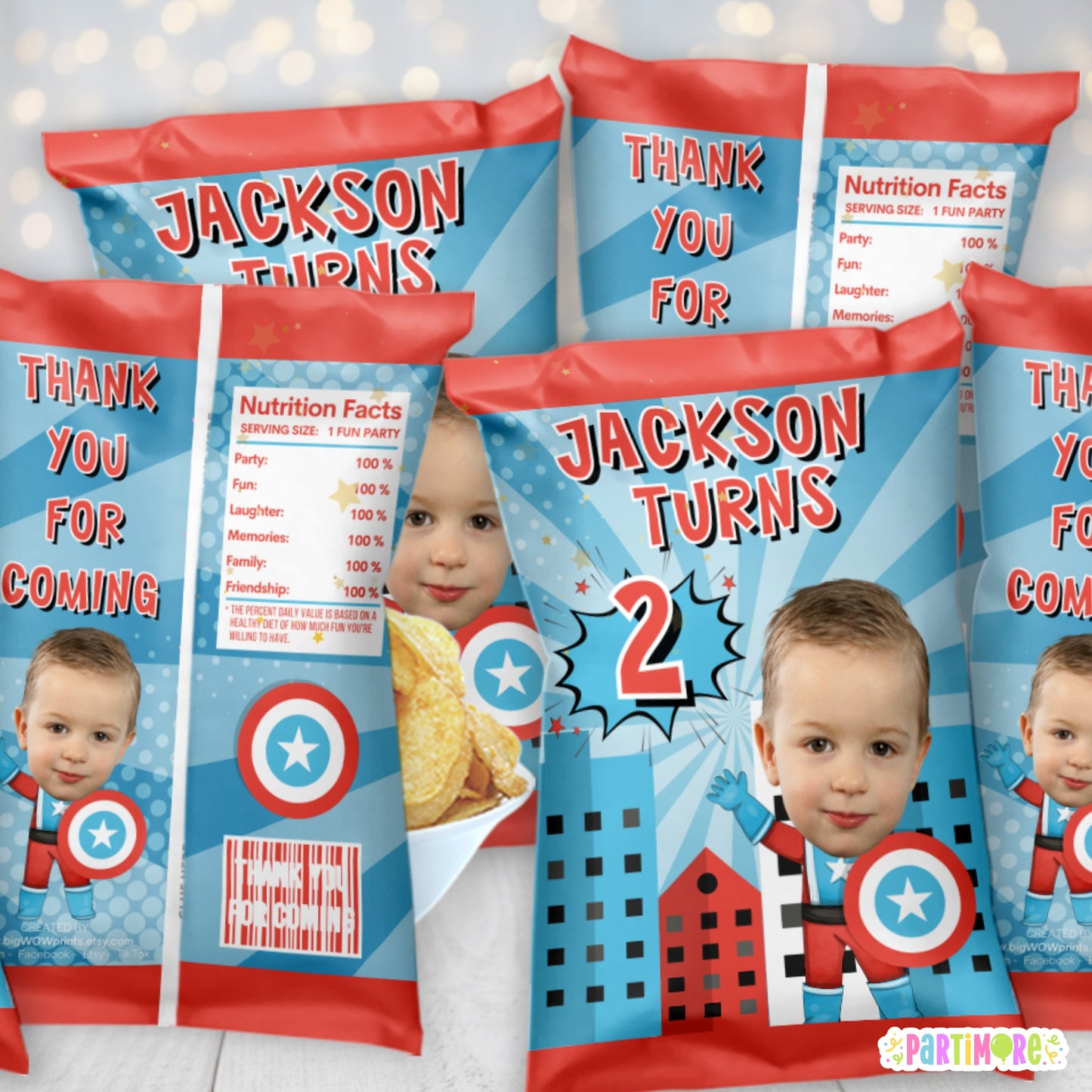 Personalized American Hero Chip Bags | Superhero Birthday Snack Bags | Custom Comic Party Favor