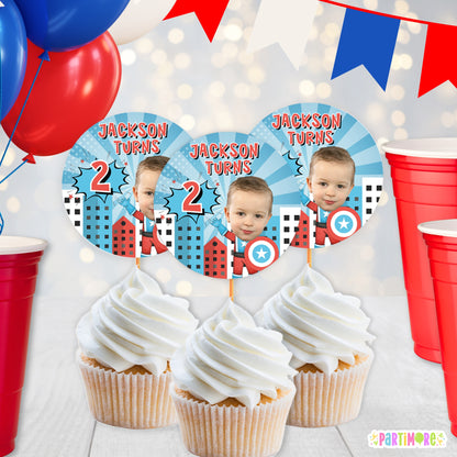 Custom American Superhero Cupcake Toppers | Personalized Comic Party Decorations And Supplies