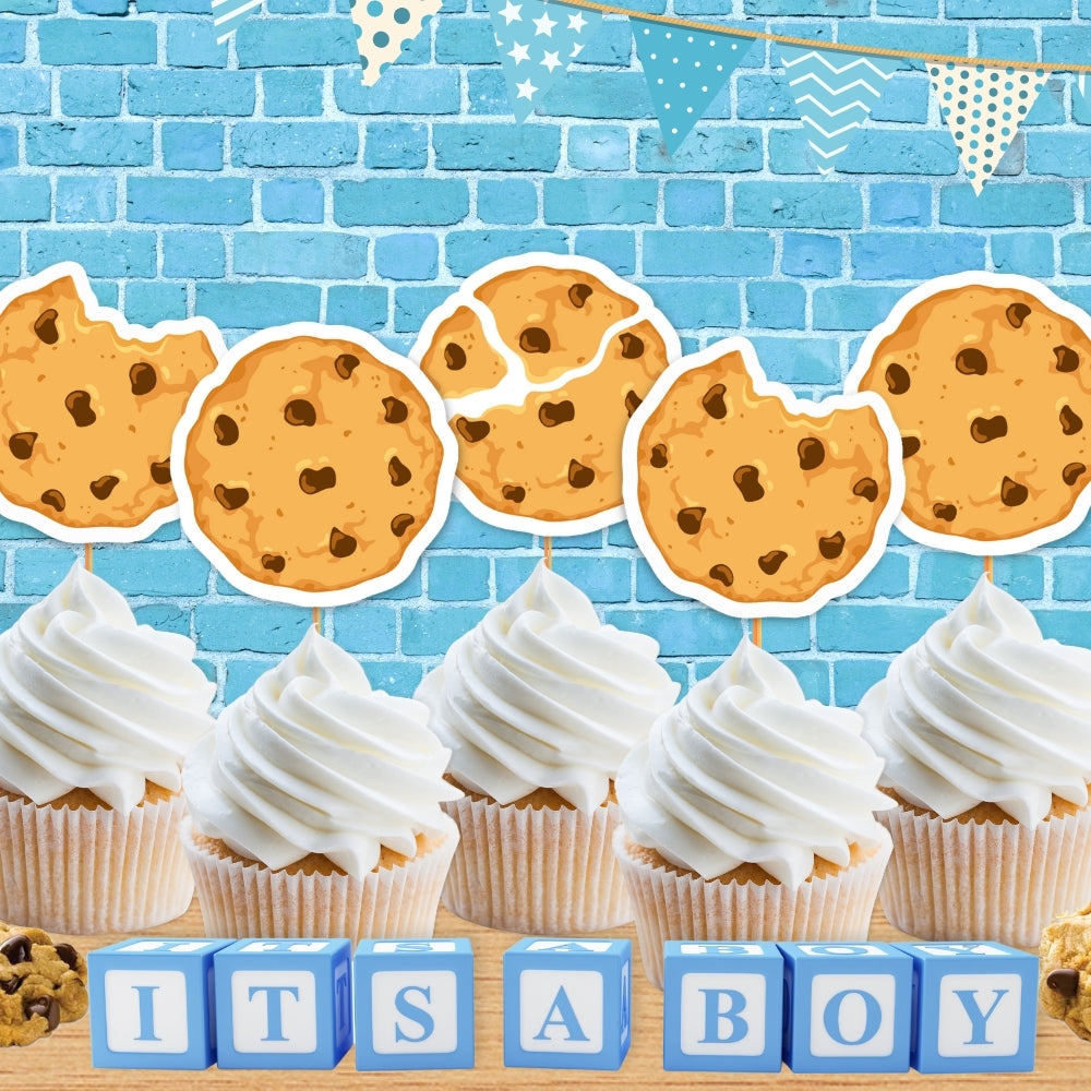 Chocolate Chip Cookie Cupcake Toppers Great Fors Milk And Cookies 1st Birthday Party, Our Little Cookie Baby Shower Decorations For Blue Boy Or Pink Girl, Sweet Treat Party Favors Supplies, Nom, Munch