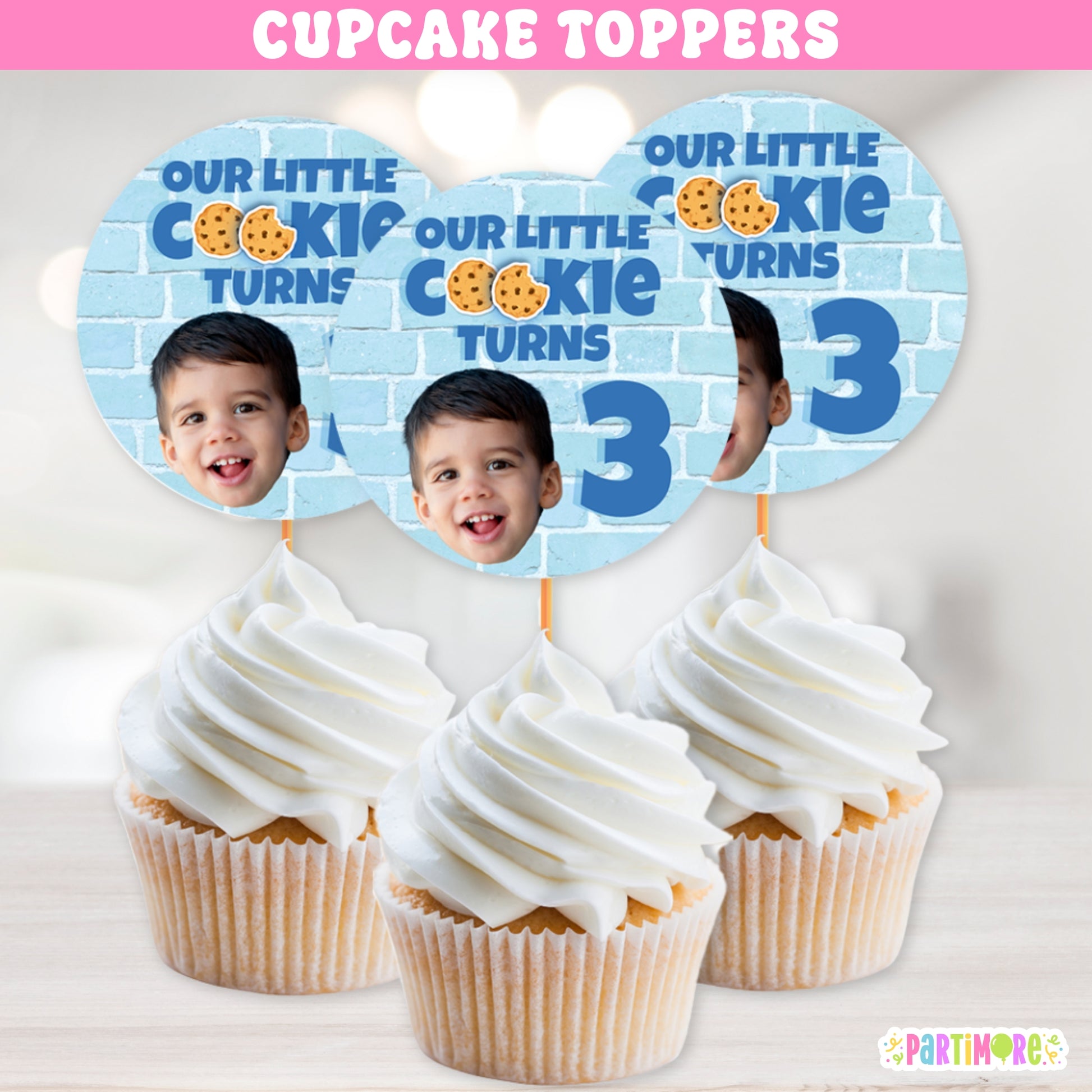 Milk and cookies cupcake toppers for birthday party, personalized cookie and milk carton cake decorations