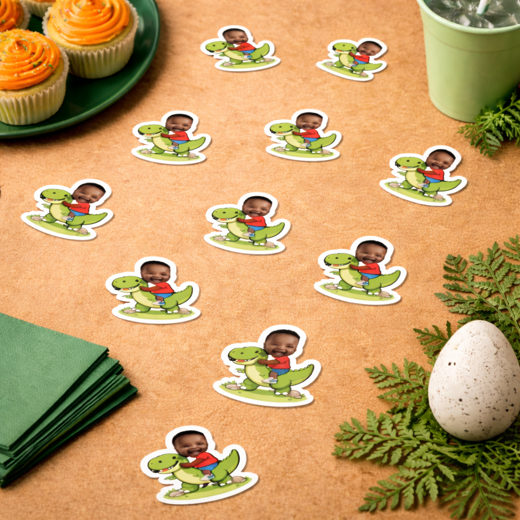 Personalized Dinosaur Confetti – Custom Photo Dino Birthday Party Decorations, 100 Pieces