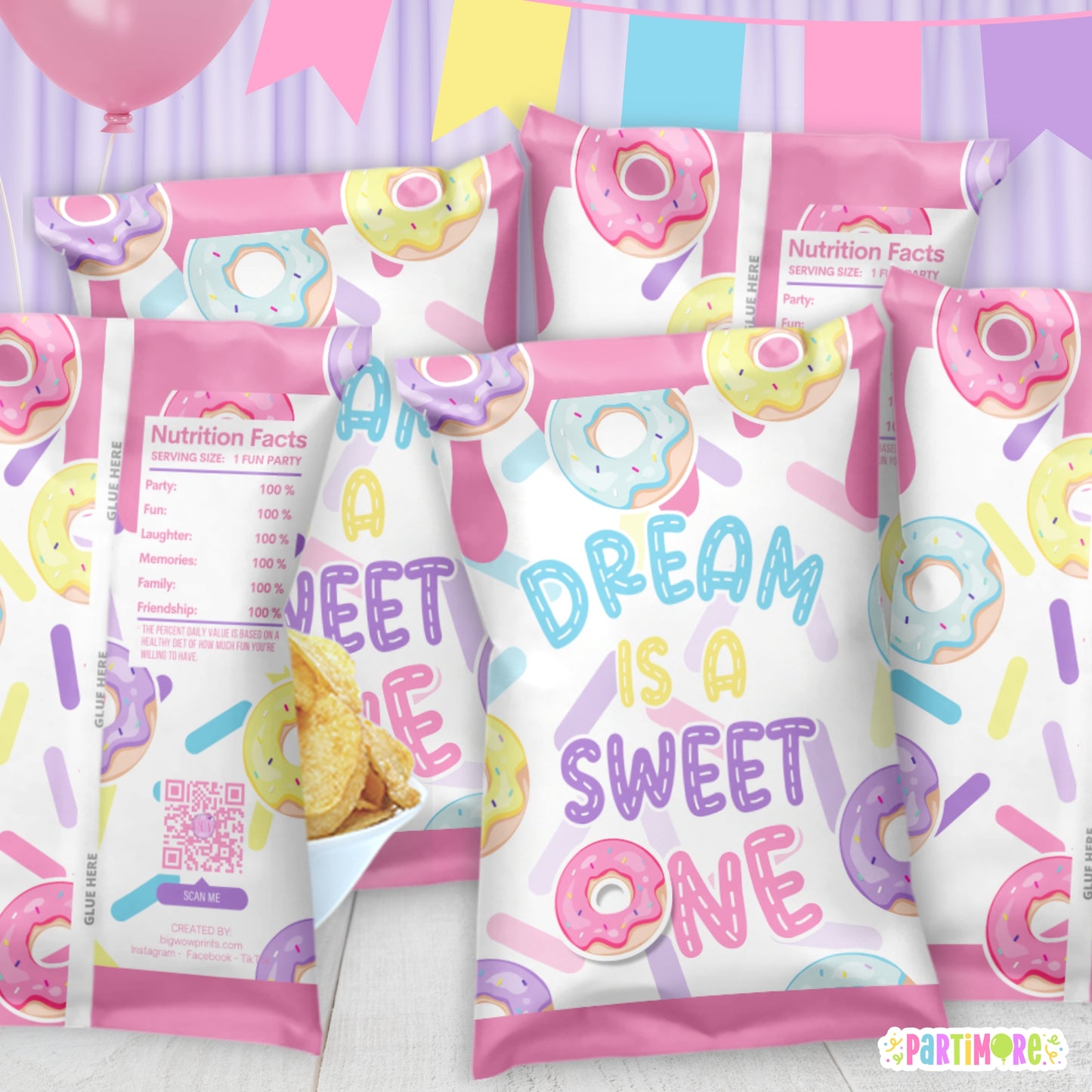 Custom Donut Birthday Chip Bags | Personalized Girls Two Sweet 2nd Birthday Theme Party Favors
