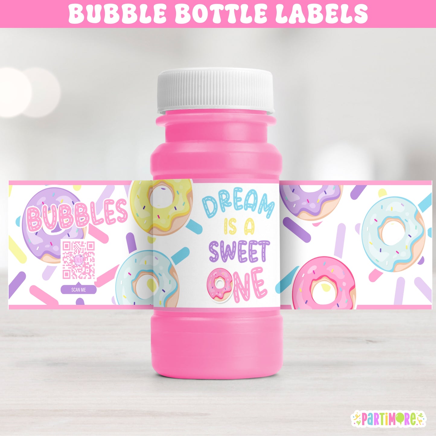 Personalized Donut Bubble Bottle Labels | Custom 2nd Birthday Party Favor | Sweet One Stickers for 1st Birthday