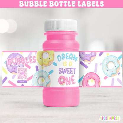 Personalized Donut Bubble Bottle Labels | Custom 2nd Birthday Party Favor | Sweet One Stickers for 1st Birthday