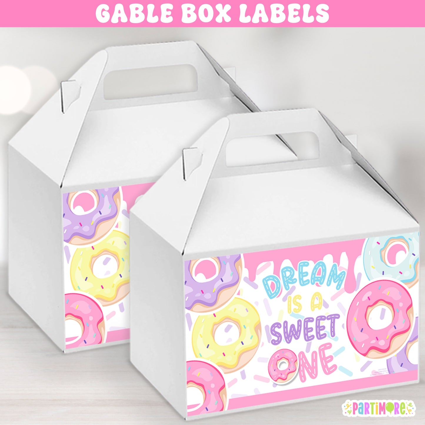 Personalized Donut Gable Box Labels | Sweet One 1st Birthday Decor | Two Sweet 2nd Birthday Party Favor Box Stickers