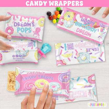 Custom Donut Birthday Candy Bag Wrappers | Girls Two Sweet 2nd Birthday Decor | Sweet One 1st Party Favors