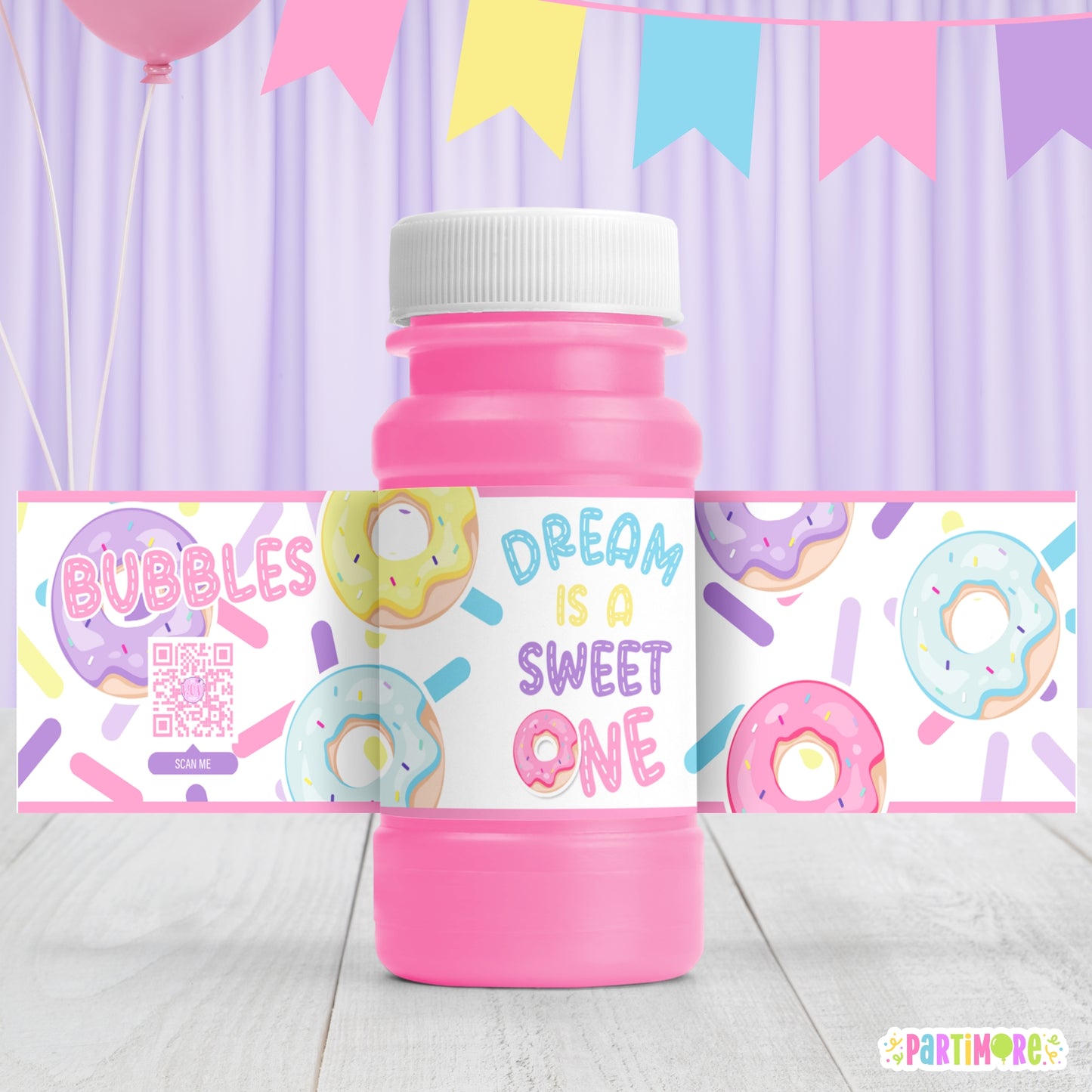 Personalized Donut Bubble Bottle Labels | Custom 2nd Birthday Party Favor | Sweet One Stickers for 1st Birthday
