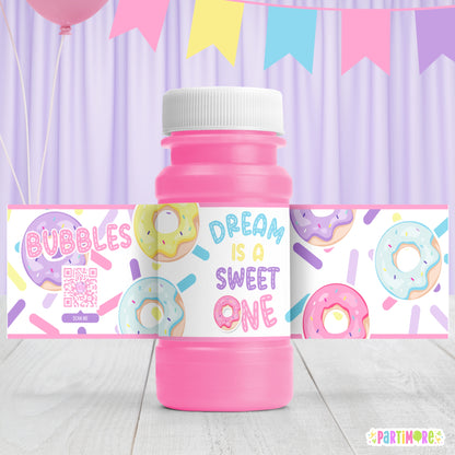 Personalized Donut Bubble Bottle Labels | Custom 2nd Birthday Party Favor | Sweet One Stickers for 1st Birthday
