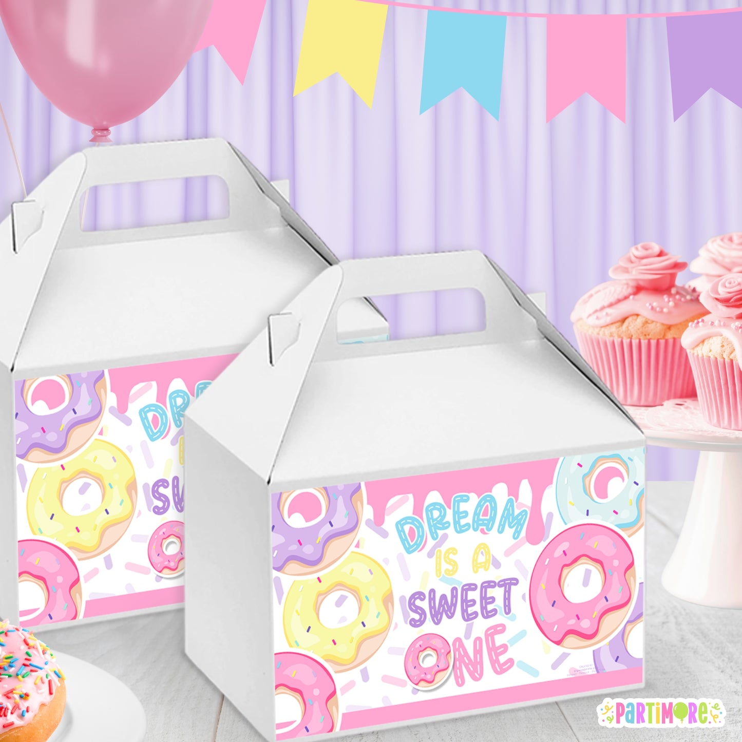 Personalized Donut Gable Box Labels | Sweet One 1st Birthday Decor | Two Sweet 2nd Birthday Party Favor Box Stickers