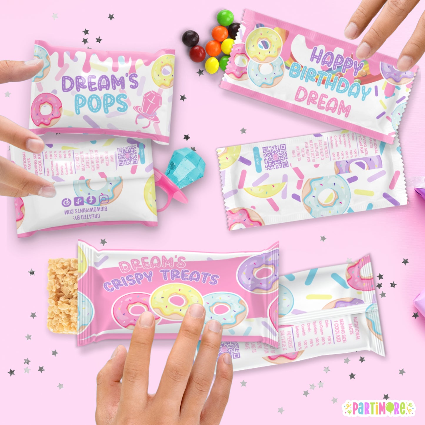 Custom Donut Birthday Candy Bag Wrappers | Girls Two Sweet 2nd Birthday Decor | Sweet One 1st Party Favors