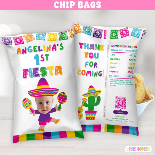 Girls Fiesta Chip Bag Party Favors | Personalized 3rd Birthday Three-esta Snack Bags