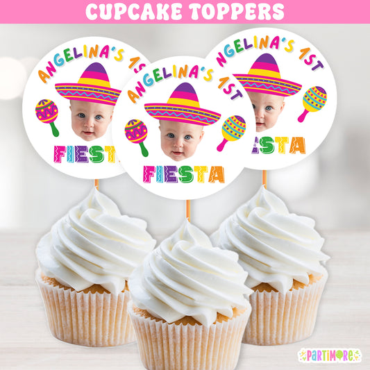 Custom Girl Fiesta Cupcake Toppers | Personalized Cinco De May Party Favors | Three-esta Birthday Decorations