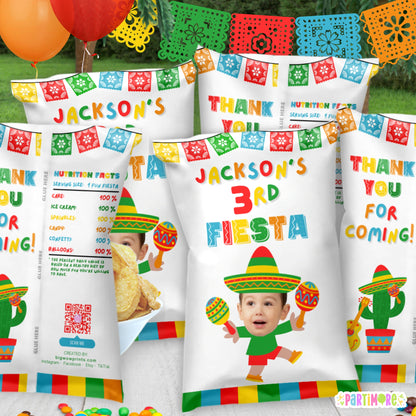Fiesta Chip Bags | Personalized Cinco De Mayo Papel Decorations | 3rd Birthday Party Favors  Snack Bags
