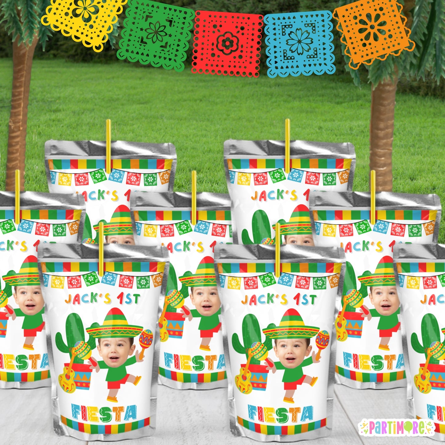 Boys Fiesta Juice Pouch Labels | Personalized Three-esta 3rd Birthday Decorations | Cinco De Mayo Party Favor Stickers