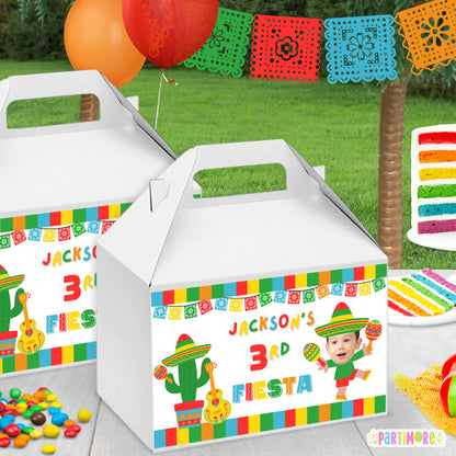 Fiesta Party Gable Box Labels | Personalized Boys Three-esta 3rd Birthday | Cinco De Mayo Party Favor Labels