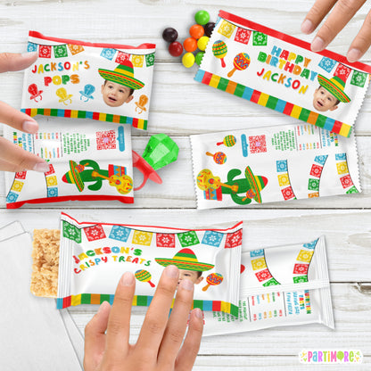 Fiesta Candy Wrappers | Boys Personalized Three-esta 3rd Birthday Party Favor Labels
