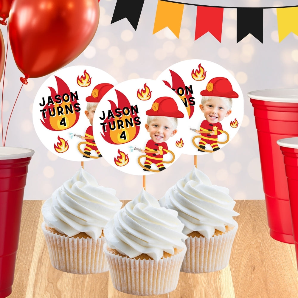 Personalized Firefighter Birthday Cupcake Toppers Customized With Face Name And Age