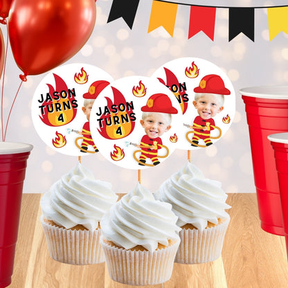Personalized Firefighter Birthday Cupcake Toppers Customized With Face Name And Age